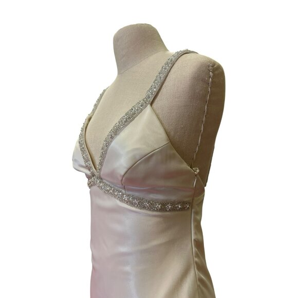 Vintage DJ Nights by Laura Ryner Ivory Metallic Gown With Beaded Straps Empire W - Picture 3 of 9